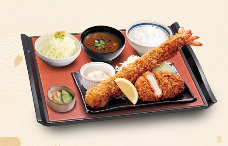 極上　特大天然海老とロースかつ定食